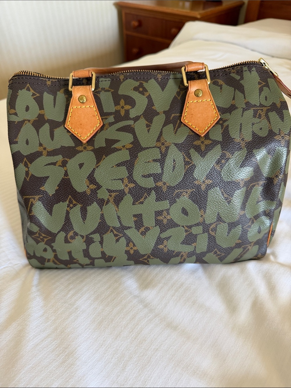 Louis Vuitton Brown Monogram Canvas Handbag with Olive Graffiti